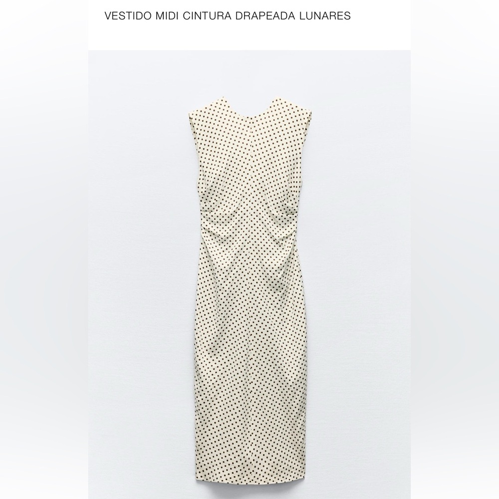 Zara Linen Blend Polka Dot Midi Dress